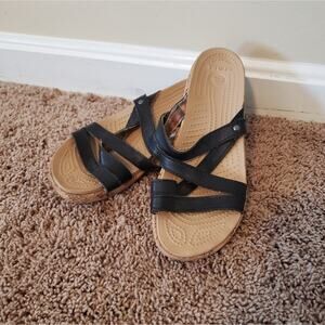 Crocs a Leigh cork wedge strappy sandal black  8